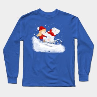 girl with polar bear sledge ski Long Sleeve T-Shirt